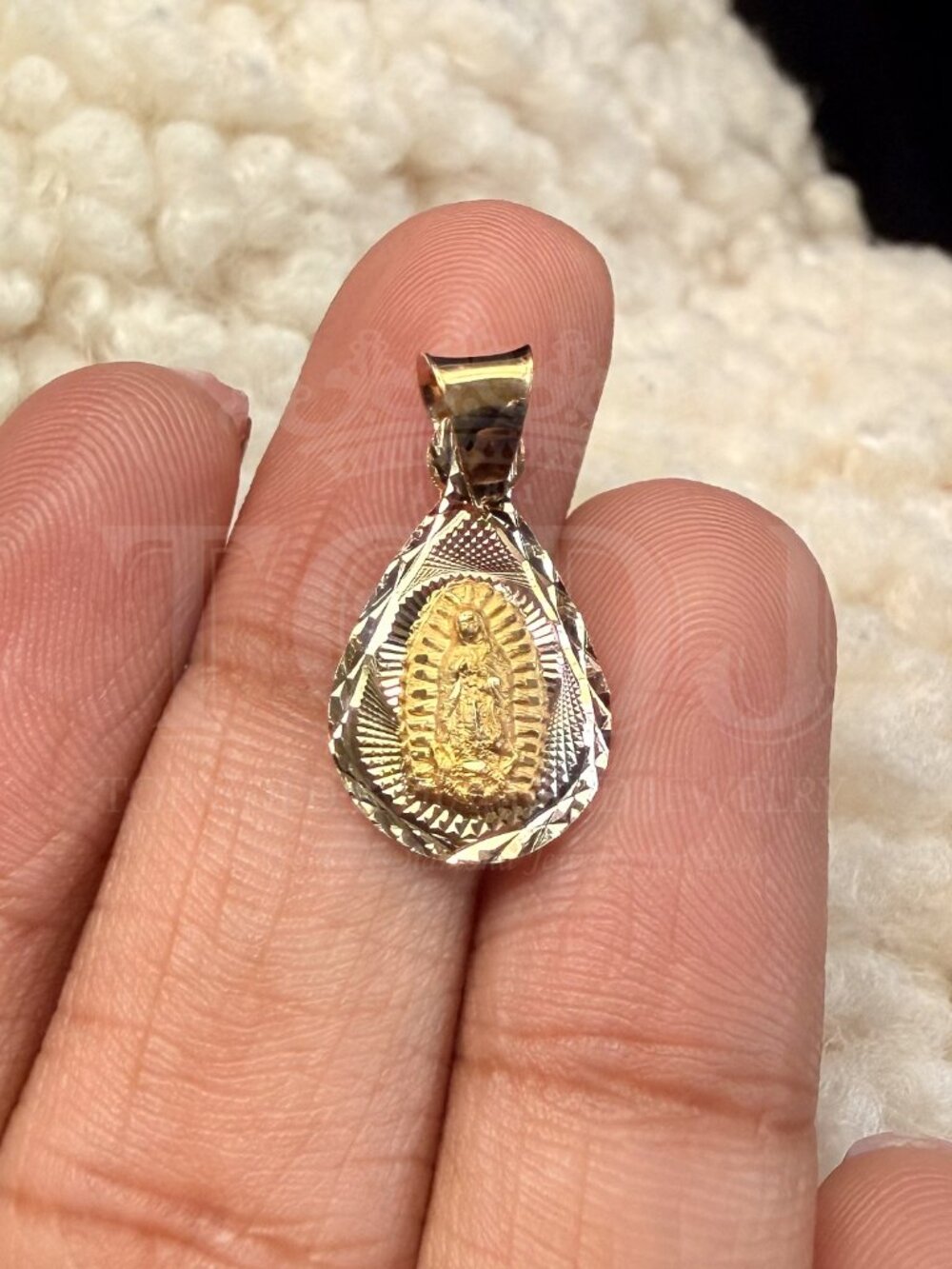 14K Tri Color Gold Religious Stamp Pendant